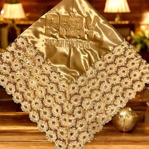 Women’s Gold Satin Church Lap Scarf First Lady Embroidered Lap Cloth
